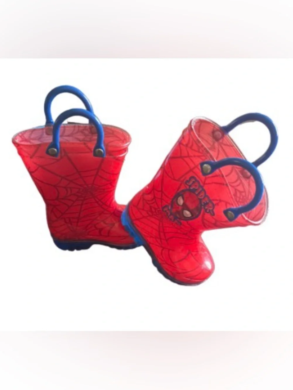 Spider-Man light up Red Kids Rain Boots with Blue Handles